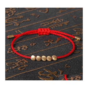 Bracelets porte-bonheur faits à la main tibétain cuivre perle chanceux corde Bracelet bracelets pour femmes hommes fil de cire Couple bijoux livraison directe Otclp