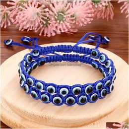 Bracelets de charme Fait à la main Turc Lucky Evil Blue Eye Bracelets pour femmes Hommes Yeux Tressé Corde Rouge Bracelet Amitié Bijoux Drop De Dhfbx