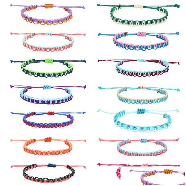 Pulseras con dijes Cuerda de cera hecha a mano para mujeres 14 colores Pulsera de amistad tejida Mtilayer Bohemia Brazalete Joyería de regalo Entrega de gota Dhgxi