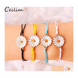 Bedelarmbanden handgemaakte wasdraad geweven mtilayer vriendschap gevlochten armband touw met chrysanthemum bloem voor vrouwen zomer droegen otxg3