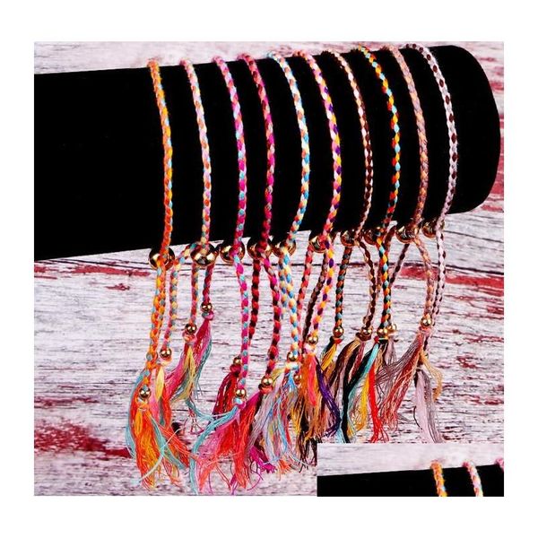 Pulseras con dijes Tejido a mano Cuerda trenzada Pulsera de amistad Playa Hilo de poliéster bohemio Cadena de tejido para mujeres Hombres Joyería G Dh7Wy