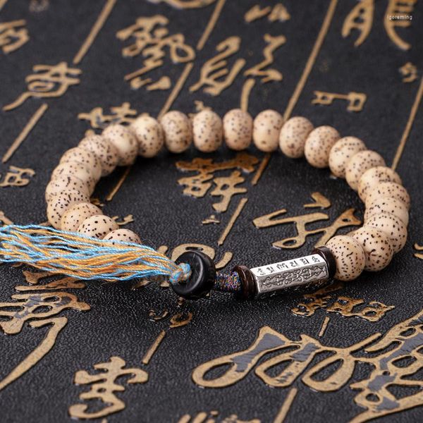 Pulseras con dijes hechas a mano Xingyue Bodhi Pulsera de cuentas de semillas para hombres Hilo de algodón tibetano Nudos de la suerte Seis palabras