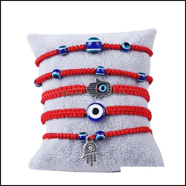 Bracelets de charme Bracelet tissé à la main Lucky Kabh fil de chaîne rouge Hamsa bleu turc mauvais œil Jewe Sexyhanz Dhh5T