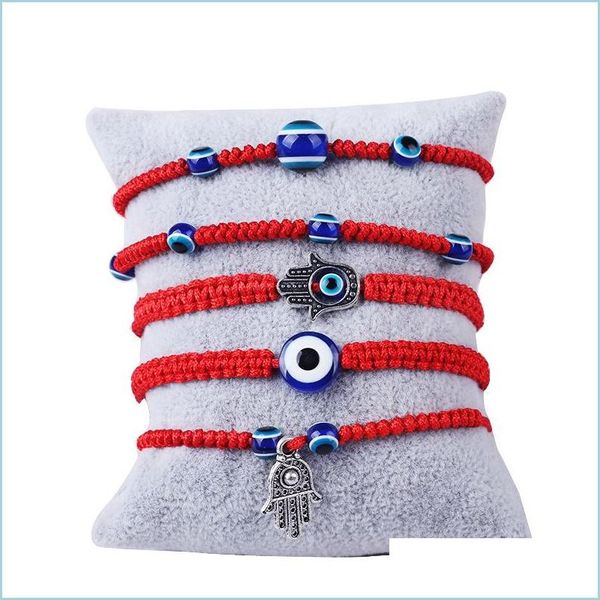 Bracelets de charme Bracelet tissé à la main Lucky Kabh Fil de ficelle rouge Hamsa Bracelets Bleu Turc Mauvais Oeil Charme Bijoux Fatima Amitié Dho7X