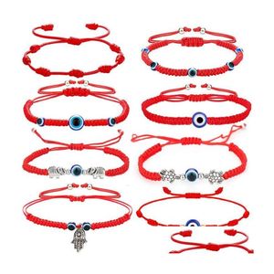 Bracelets de charme à la main Lucky Red String Blue Turkish Evil Eye Bracelet Bijoux pour les femmes Dhkaa