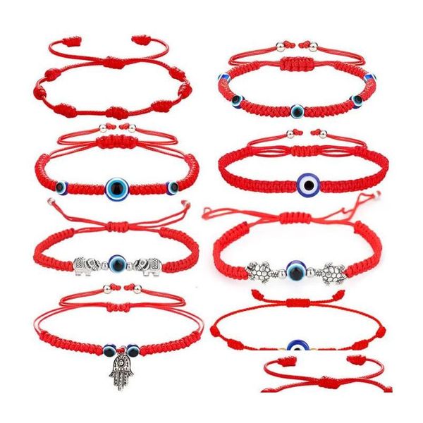 Bracelets de charme à la main Lucky Red String Blue Turkish Evil Eye Bracelet Bijoux pour femmes Dhgsh en gros turcs turcs