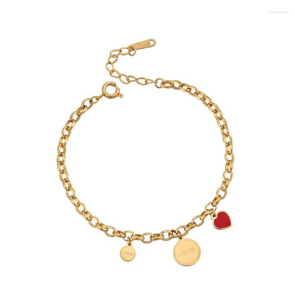 Bracelets porte-bonheur accrocher cercle d'amour et accessoires de coeur rouge Bracelet pour femmes en acier inoxydable bijoux de haute qualité cadeau de saint valentin