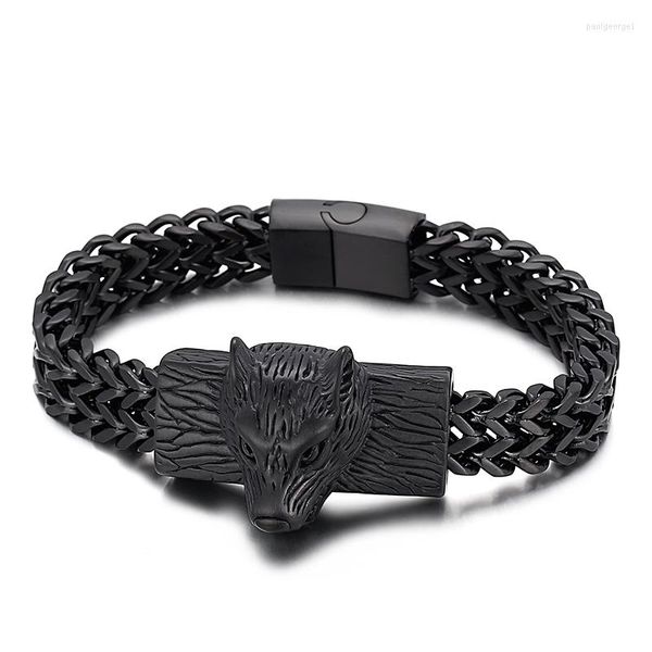 Bracelets porte-bonheur HAOLYNJOY Viking loup 12mm boîte motif chaîne hommes Bracelet en acier inoxydable bracelets bijoux