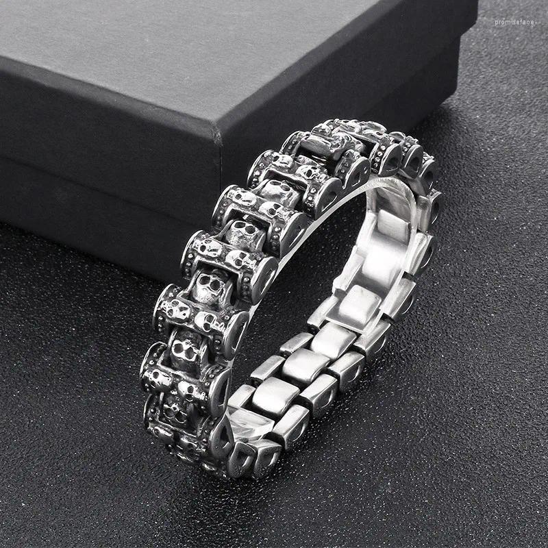 Charm Bracelets HaoYi Vintage Style Stainless Steel Skull Bracelet For Men Sliver Color Watch Band Jewelry Gift