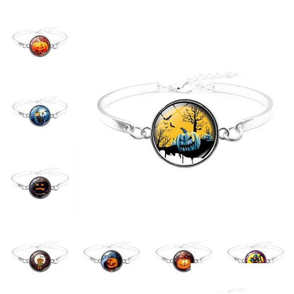 Bracelets De Charme Joyeux Halloween Cadeau Trick Or Treat Bracelet Citrouille Pour Femmes Hommes Verre Cabochon Chauve-Souris Bracelet Bijoux De Mode Drop Deli Dhnnl