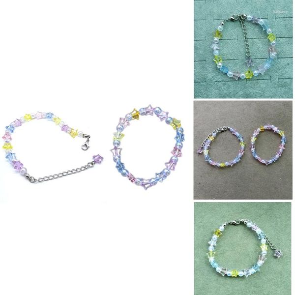 Pulseras de encanto Harajuku Colorido Estrella Pentagramas Acrílico Pulsera con cuentas para mujeres Vintage Estética Elegante Brazalete Cadena de muñeca Dropship