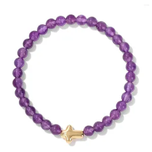 Bracelets de charme améthystes de guérison perlées couleur or croix pierre naturelle Opalites pour femmes hommes bijoux de Yoga