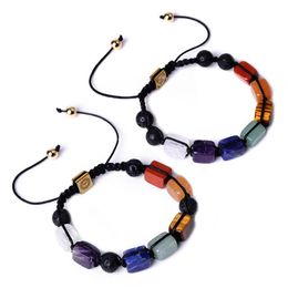 Braccialetti con ciondoli Guarigione Reiki Sette Chakra Bracciale in pietra Donna Uomo Intrecciato Tessuto Energia Yoga Buddha Gioielli296p