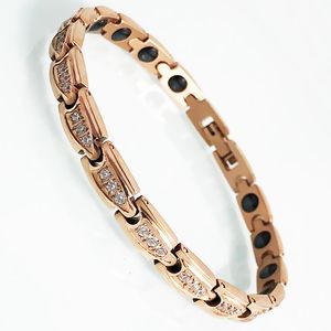 Bracelets de charme Thérapie magnétique au germanium sain Filles Poignet en acier inoxydable plaqué or rose avec zircone cubique pour femmes 230216