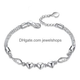 Pulseras con dijes Diseños de corazones Pulseras con dijes Joyería chapada en plata esterlina 925 con cierres Regalo para damas y niñas Moda Elegante Bracel fino Dh7K0