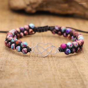 Bedelarmbanden hart infinity staal macrame natuurlijke paarse Jaspers touw gevlochten dubbele lagen vriendschapsarmband