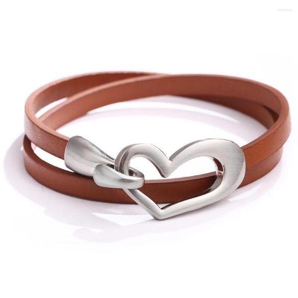 Pulseras con dijes, pulsera apilable de cuero con corazón para mujeres y niñas, Gargantilla Punk, collar envolvente, regalo de larga distancia para el Día de San Valentín