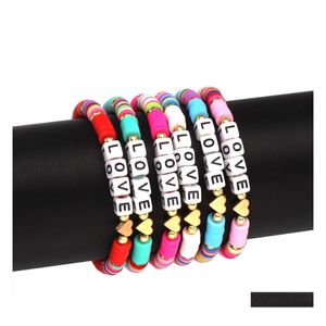 Bedelarmbanden hart liefde brief charmes bohemian colorf klei gevlochten vrouwen zomer strand elastische zachte polymeer vrouwelijke armband boho d dhmkv