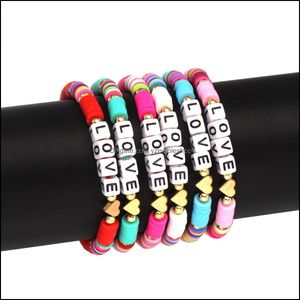 Charme Bracelets Coeur Amour Lettre Charmes Bohème Colorf Argile Bracelets Tressé Femmes D'été Plage Charme Élastique Doux Po Dhseller2010 Dhemh