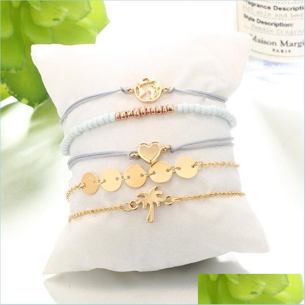 Braccialetti con ciondoli Cuore Mtilayer Bracciale Fascino Albero di cocco Mappa del mondo Stackings Bracciali Gioielli moda donna Regalo Drop Delivery Dhe87