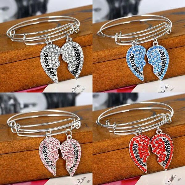 Pulseras con dijes Corazón Rojo Rosa Azul Cristal Claro Madre Hija Colgante Brazalete Pulsera Familia Mamá Mamá Mamá Niñas Joyería Regalos