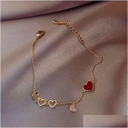 Pulseras con dijes Corazón Pulseras con dijes brillantes para mujeres Diseñador Creatividad Joyería de lujo Alta calidad Zircon Boda Drop de Dhgarden Ot0Aw