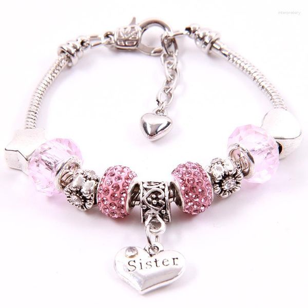 Bracelets porte-bonheur coeur soeur chaîne perles de cristal rose Bracelet étoile Bracelets femmes filles bijoux de noël cadeau d'anniversaire Melv22