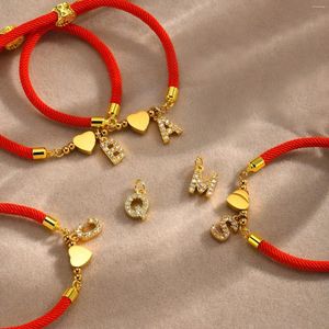 Bracelets de charme coeur avec bracelet initial femmes réglable Milan tressé corde à la main A-Z 18K plaqué correspondant couple amitié