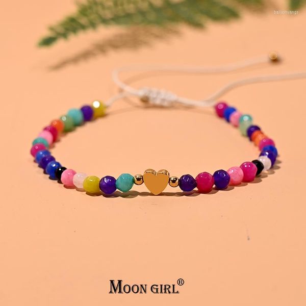 Pulseras de encanto Pulsera de corazón de hematita para mujeres facetadas piedra natural moda ajustable hecho a mano niña diseño de luna