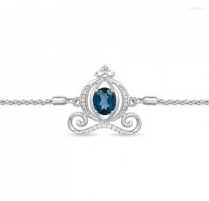 Bracelets de charme Heshi Enchanted Oval Blue Topaz et Diamond Carriage Bolo Bracelet en- 9,5 
