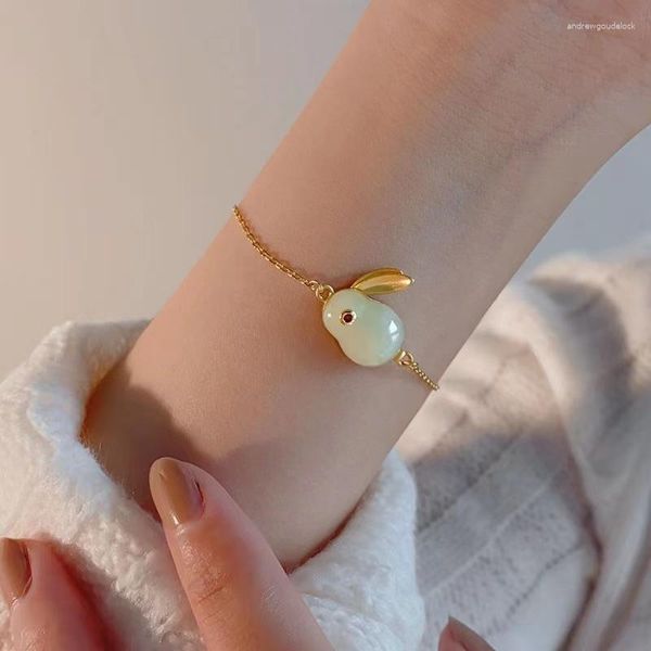 Bracelets porte-bonheur Hetian Jade Bracelet filles main ornements année cadeau lumière luxe mode Anime chaîne zodiaque pendentif bijoux