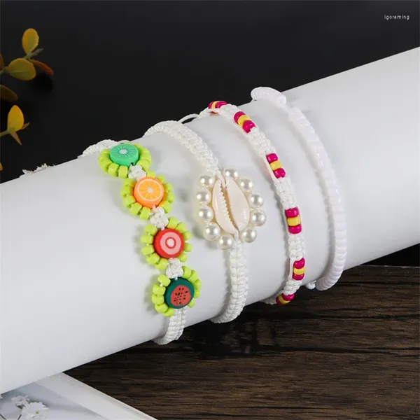 Bracelets de charme HI MAN 4 pièces / ensemble bohème fait à la main série blanche coquille couleur tranches de fruits perle tressé bracelet accessoire fille cadeaux