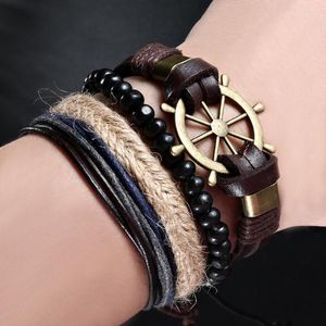 Bracelets porte-bonheur HI MAN Vintage Punk Bracelet en cuir multicouche pour hommes en alliage de zinc Helmsman Nautical Wristband Bijoux classiques en gros