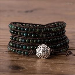 Charm-Armbänder High End 4 mm Bloold Stone Perlen Wickelarmband Boho 5 Schichten Leder Statement-Schmuck Freunde Geschenk Drop