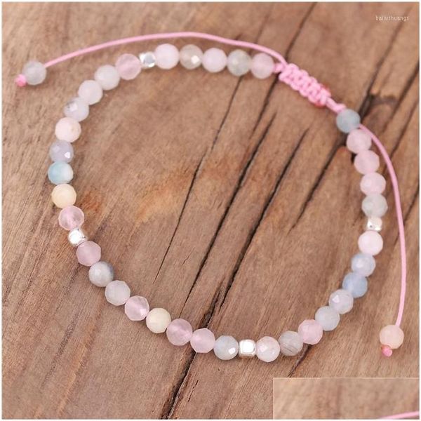 Bracelets de charme Haut de gamme 4mm Morganite Perles Dainty Bracelet Boho Tibétain Réglable Pierre Naturelle Pour Femmes Bijoux En Gros Drop De Otfos