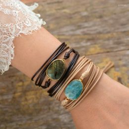 Bracelets porte-bonheur haut de gamme Wrap Bracelet pierres naturelles Amazonite Boho longue déclaration d'amitié femmes cadeaux goutte 2023