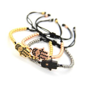 Bracelets de charme de haute qualité CZ perles bijoux en gros 4 mm or rose noir bronze avec hamsa main tressage rame bracelets drop livrer dhasf