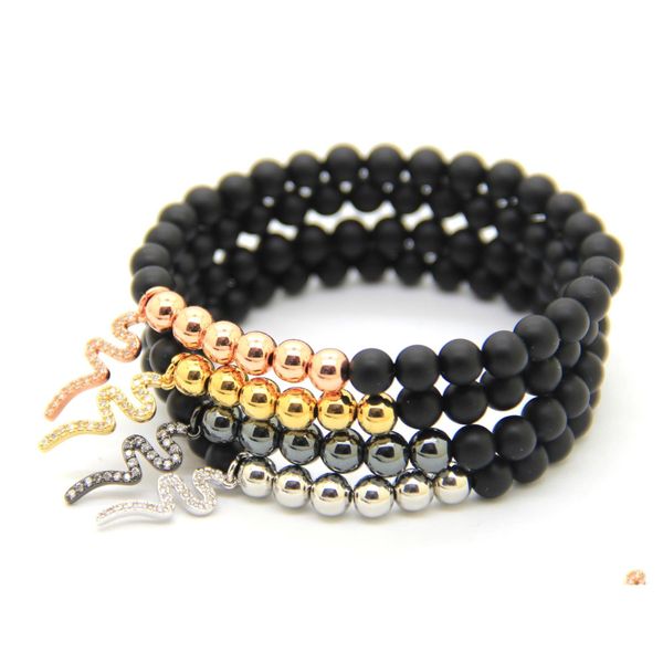 Bracelets De Charme Bijoux De Haute Qualité En Gros 6Mm Perles De Pierre D'agate Mate Hommes Fille Micro Incrustation Zircon Serpent Ne Se Fanent Pas Livraison De Baisse Dhxsk