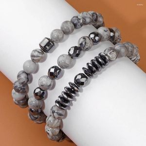 Bracelets de charme de haute qualité 3 pcs / ensemble carte naturelle map en pierre perle pour femmes hommes bracelet à facettes perles d'hématite bijoux en bracelet