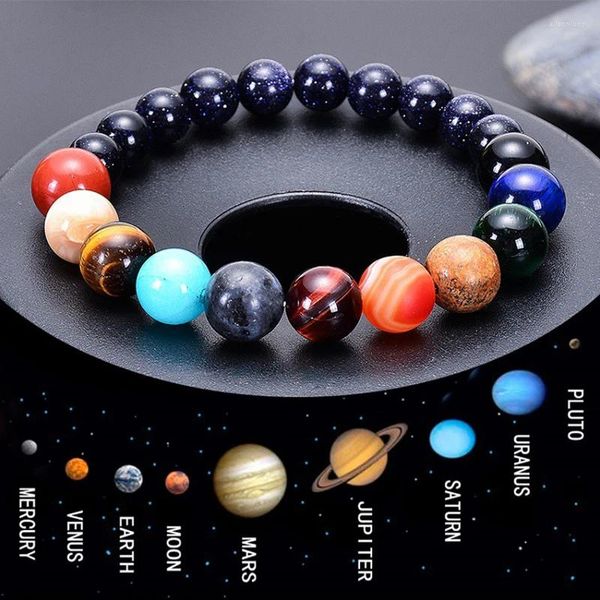 Bracelets de charme de haute qualité 8 planètes perles bracelet pierre naturelle univers galaxie soleil lune terre bijoux pour femmes