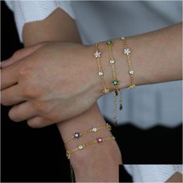 Bracelets de charme Haute Qualité CZ Station Lien Chaîne Fleur Bracelet 15Add4Cm Étendre Mignon Belle Femmes Fille Mode En Gros Drop Del Dhyv6