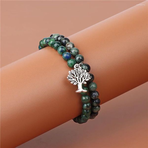 Bracelets de charme Bracelet en pierre verte de haute qualité 2pcs / lot Mode Arbre de vie Pendentif Naturel Polar Jades Hommes Femmes