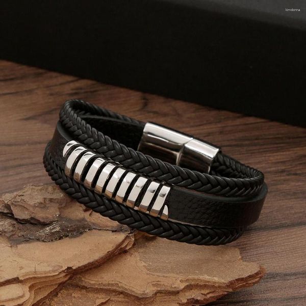 Bracelets porte-bonheur haute qualité multicouche tressé Bracelet en cuir classique mode alliage boucle pour hommes bijoux cadeau en gros