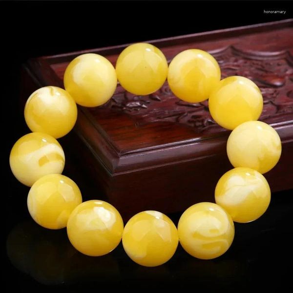 Bracelets de charme de haute qualité Baltique Natural Amber Elastique Grand bracelet Men Femmes Jaune Yellow Ireaux de cire d'abeille