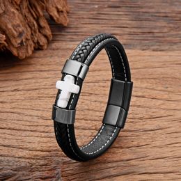 Charm Armbanden Hoge Kwaliteit Natuursteen Cross Mannen Hiphop Klassieke Roestvrij Stalen Sieraden Accessoires Pulsera Hombre