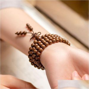 Bedelarmbanden van hoge kwaliteit natuurlijke houten armband ketting goud zijden sandelhout kralen hand snaar mannen vrouwen rozenkrans sieraden wenplay dh5ml