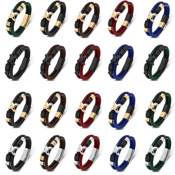 Charme Bracelets Haute Qualité En Acier Inoxydable Bracelets De Mode Rock Hip Hop 30 Couleurs En Cuir Tressé Pour Hommes Dames Bijoux En Gros