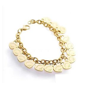 Bracelets de charme Bracelet en acier titane Tren de haute qualité en or 18 carats Rose Sier en forme de coeur pour la fête des amis et le cadeau de couple de mode Dhgrh