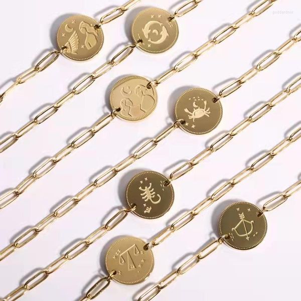 Pulseras con dijes Signos del zodiaco de alta calidad colgante de acero de titanio pulsera de acero inoxidable al por mayor para mujeres regalos joyería circón