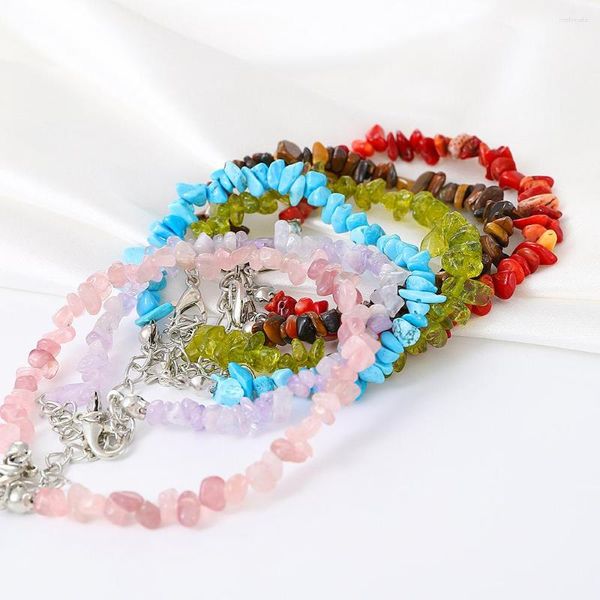Bracelets à breloques Bracelet à tissage régulier en pierre de grande quantité pour les femmes Ethnic Beach Style en forme de perles de gravier en cristal String DIY Handwear